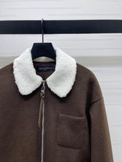 LV 25S KNITTED CARDIGAN WITH SHEARLING COLLAR 0153