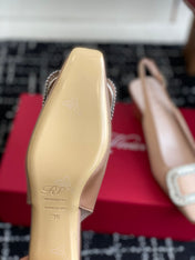 ROGER VIVIER 25S VIVIER SLINGBACK 45MM IN BEIGE SILK EMBELLISHED CRYSTALS