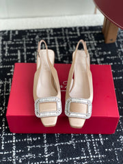 ROGER VIVIER 25S VIVIER SLINGBACK 45MM IN BEIGE SILK EMBELLISHED CRYSTALS