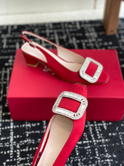 ROGER VIVIER 25S VIVIER SLINGBACK 45MM IN BRIGHT RED SILK EMBELLISHED CRYSTALS