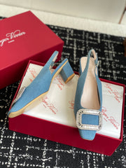 ROGER VIVIER 25S VIVIER SLINGBACK 45MM IN BLUE DENIM EMBELLISHED CRYSTALS