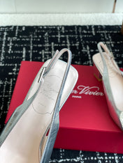 ROGER VIVIER 25S VIVIER SLINGBACK 45MM IN SILVER CALFSKIN EMBELLISHED CRYSTALS