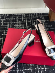 ROGER VIVIER 25S VIVIER SLINGBACK 45MM IN BLACK CALFSKIN EMBELLISHED CRYSTALS