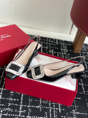 ROGER VIVIER 25S VIVIER SLINGBACK 45MM IN BLACK CALFSKIN EMBELLISHED CRYSTALS