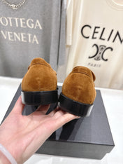 YSL 25S LOAFERS IN COPPER BROWN SUEDE WITH GOLD HARDWARE