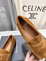 YSL 25S LOAFERS IN COPPER BROWN SUEDE WITH GOLD HARDWARE