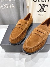 YSL 25S LOAFERS IN COPPER BROWN SUEDE WITH GOLD HARDWARE