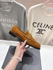 YSL 25S LOAFERS IN COPPER BROWN SUEDE WITH GOLD HARDWARE