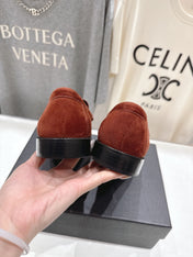 YSL 25S LOAFERS IN RED MAHOGANY SUEDE WITH GOLD HARDWARE