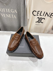 YSL 25S LOAFERS IN COFFEE BROWN LAMBSKIN WITH GOLD HARDWARE