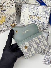 DIOR 25S SADDLE JASMINE GUSSET CARD HOLDER 10 IN GRAY OBLIQUE JACQUARD CANVAS