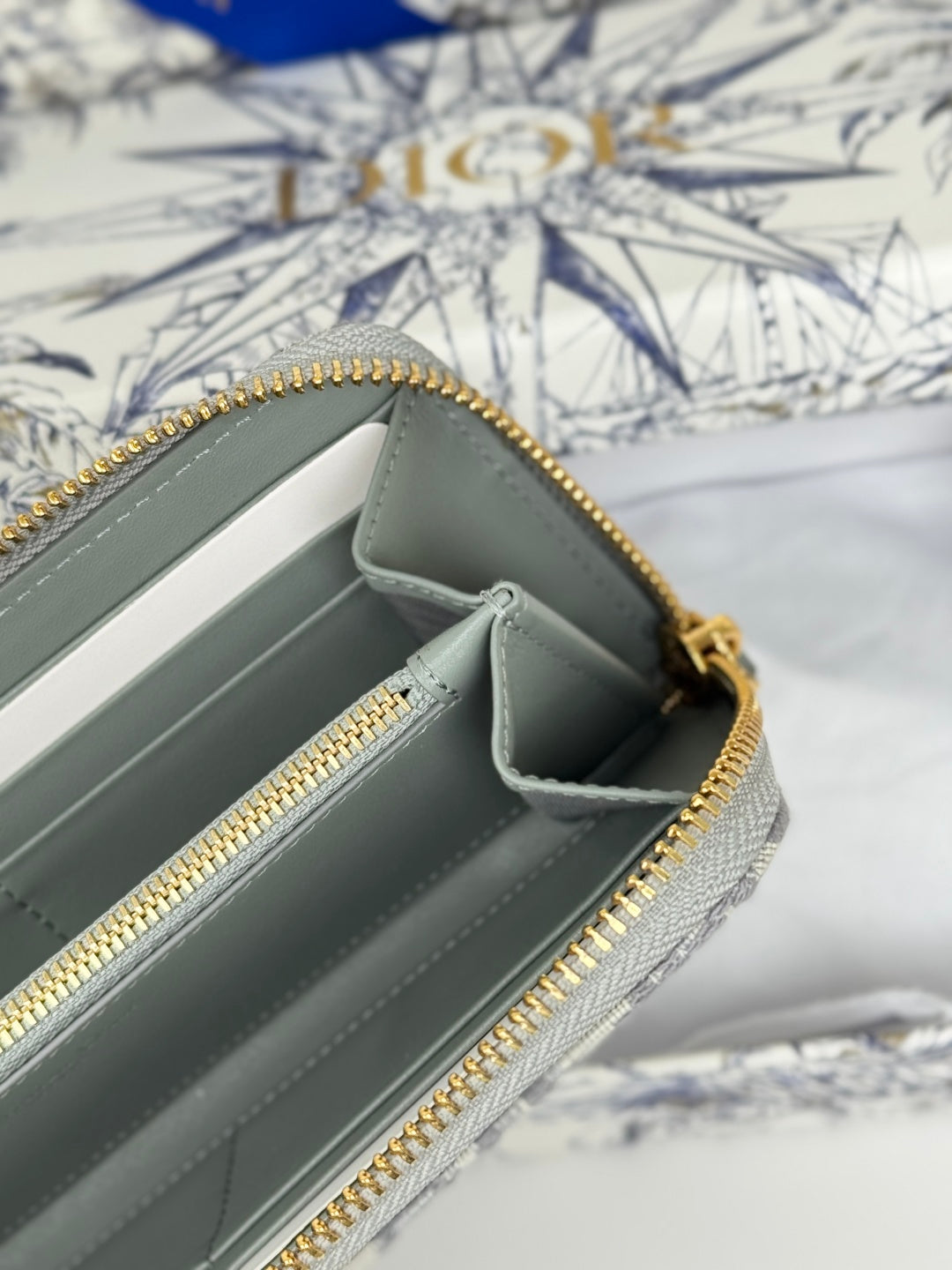 DIOR 25S LONG ZIPPER WALLET 19 IN GRAY OBLIQUE JACQUARD CANVAS