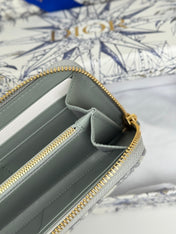 DIOR 25S LONG ZIPPER WALLET 19 IN GRAY OBLIQUE JACQUARD CANVAS
