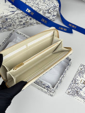 DIOR 25S LONG ZIPPER WALLET 19 IN LIGHT BLUE OBLIQUE JACQUARD CANVAS