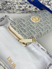 DIOR 25S LONG ZIPPER WALLET 19 IN LIGHT BLUE OBLIQUE JACQUARD CANVAS