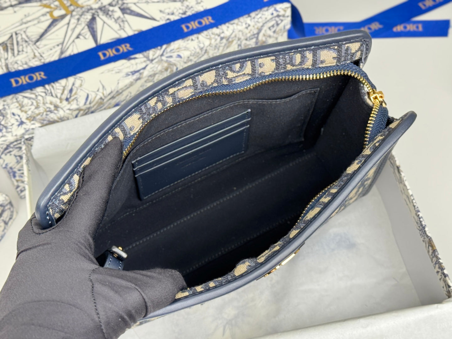 DIOR 25S 30 MONTAIGNE DEA POUCH BLUE OBLIQUE JACQUARD 26 IN CANVAS