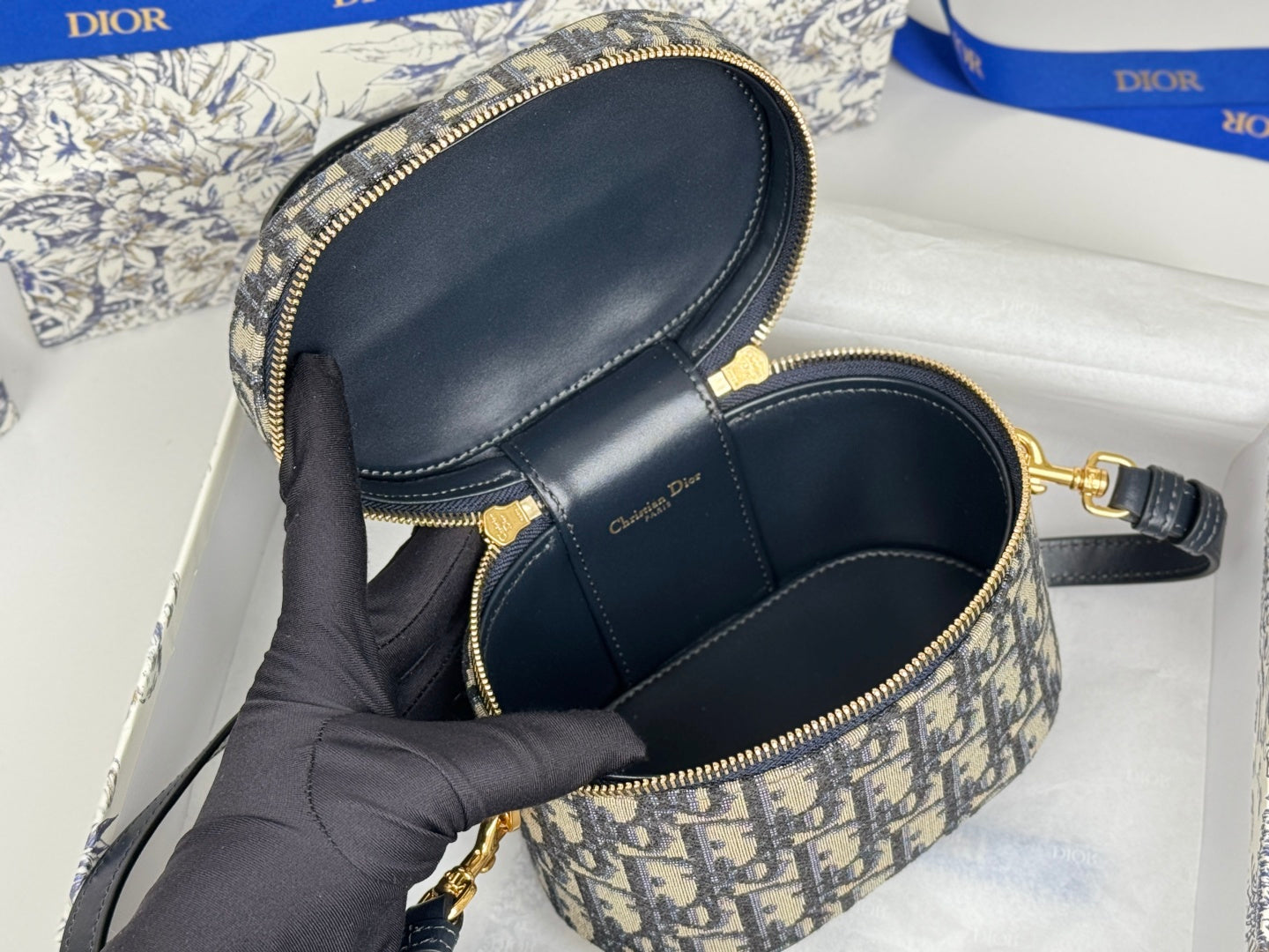 DIOR 25S CD SIGNATURE VANITY 16 IN BLUE DIOR OBLIQUE JACQUARD CANVAS