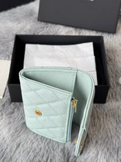 CHANEL 25S CLASSIC FLAP CARD HOLDER 11 IN SOFT MINT CAVIAR GOLD HARDWARE