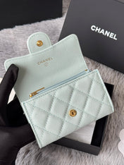 CHANEL 25S CLASSIC FLAP CARD HOLDER 11 IN SOFT MINT CAVIAR GOLD HARDWARE
