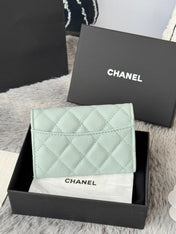 CHANEL 25S CLASSIC FLAP CARD HOLDER 11 IN SOFT MINT CAVIAR GOLD HARDWARE