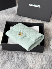 CHANEL 25S CLASSIC FLAP CARD HOLDER 11 IN SOFT MINT CAVIAR GOLD HARDWARE