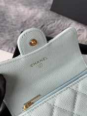 CHANEL 25S CLASSIC FLAP CARD HOLDER 11 IN SOFT MINT CAVIAR GOLD HARDWARE