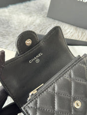 CHANEL 25S CLASSIC CARD HOLDER 11 IN BLACK LAMBSKIN SILVER HARDWARE