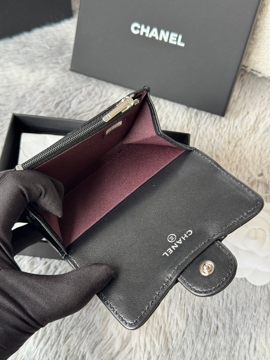 CHANEL 25S CLASSIC CARD HOLDER 11 IN BLACK LAMBSKIN SILVER HARDWARE