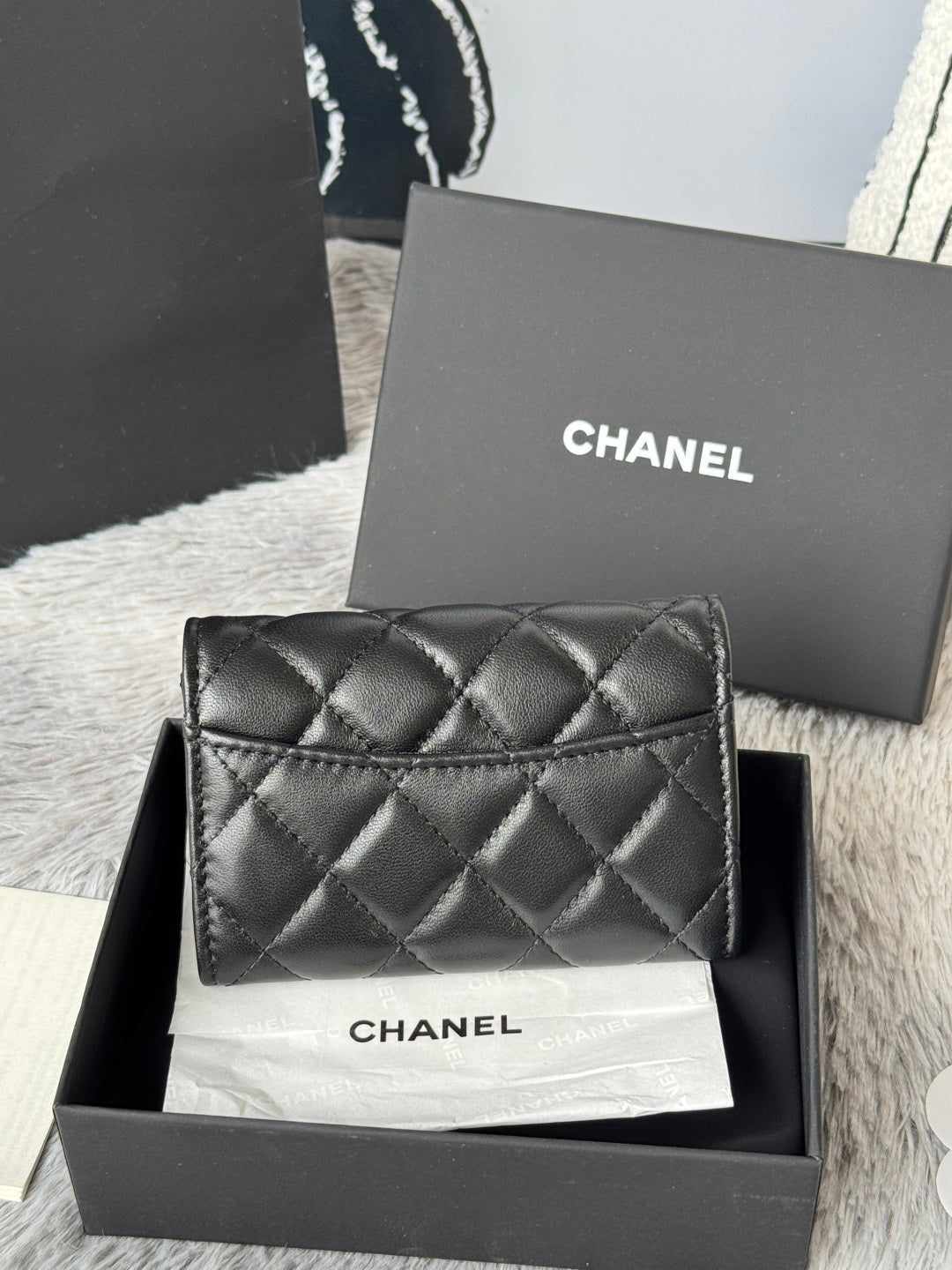 CHANEL 25S CLASSIC CARD HOLDER 11 IN BLACK LAMBSKIN SILVER HARDWARE