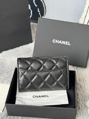 CHANEL 25S CLASSIC CARD HOLDER 11 IN BLACK LAMBSKIN SILVER HARDWARE
