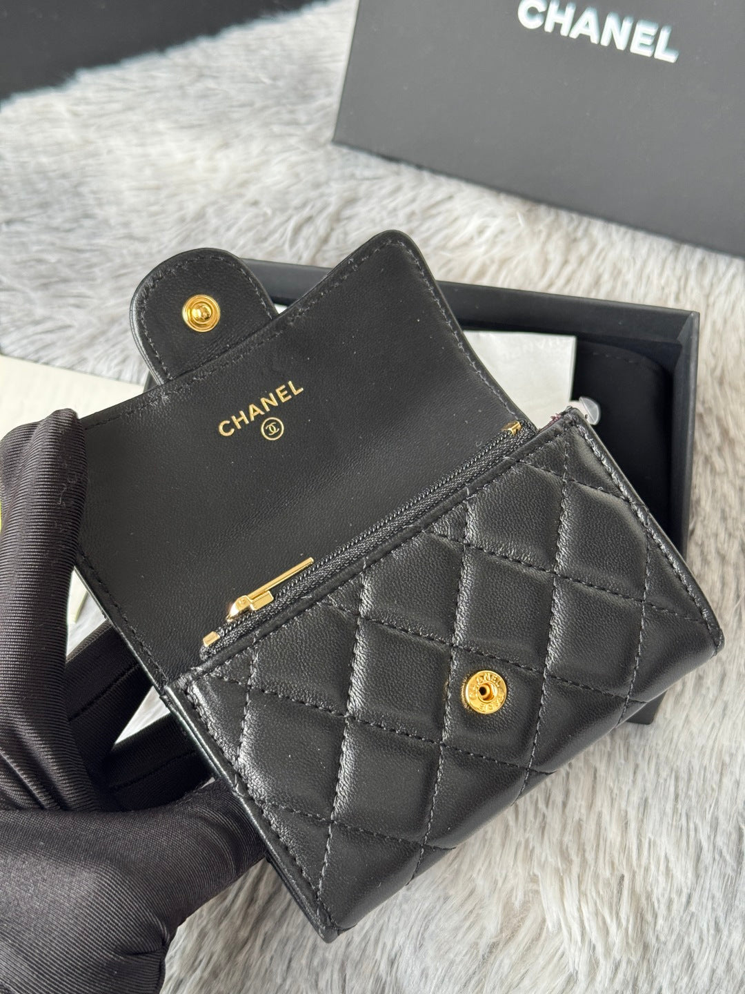 CHANEL 25S CLASSIC CARD HOLDER 11 IN BLACK LAMBSKIN GOLD HARDWARE