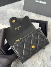 CHANEL 25S CLASSIC CARD HOLDER 11 IN BLACK LAMBSKIN GOLD HARDWARE