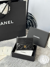CHANEL 25S CARD HOLDER 11 IN BLACK LAMBSKIN GOLD HARDWARE
