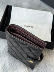 CHANEL 25S MULTI PURPOSE PASSPORT WALLET 15 IN BLACK LAMBSKIN GOLD HARDWARE