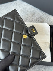 CHANEL 25S MULTI PURPOSE PASSPORT WALLET 15 IN BLACK LAMBSKIN GOLD HARDWARE