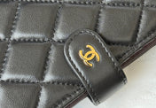 CHANEL 25S MULTI PURPOSE PASSPORT WALLET 15 IN BLACK LAMBSKIN GOLD HARDWARE