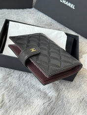 CHANEL 25S MULTI PURPOSE PASSPORT WALLET 15 IN BLACK CALFSKIN GOLD HARDWARE