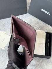 CHANEL 25S MULTI PURPOSE PASSPORT WALLET 15 IN BLACK CALFSKIN SILVER HARDWARE