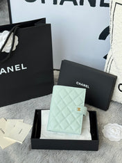CHANEL 25S MULTI PURPOSE PASSPORT WALLET 15 IN SOFT MINT CALFSKIN GOLD HARDWARE