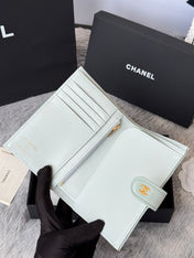 CHANEL 25S MULTI PURPOSE PASSPORT WALLET 15 IN SOFT MINT CALFSKIN GOLD HARDWARE