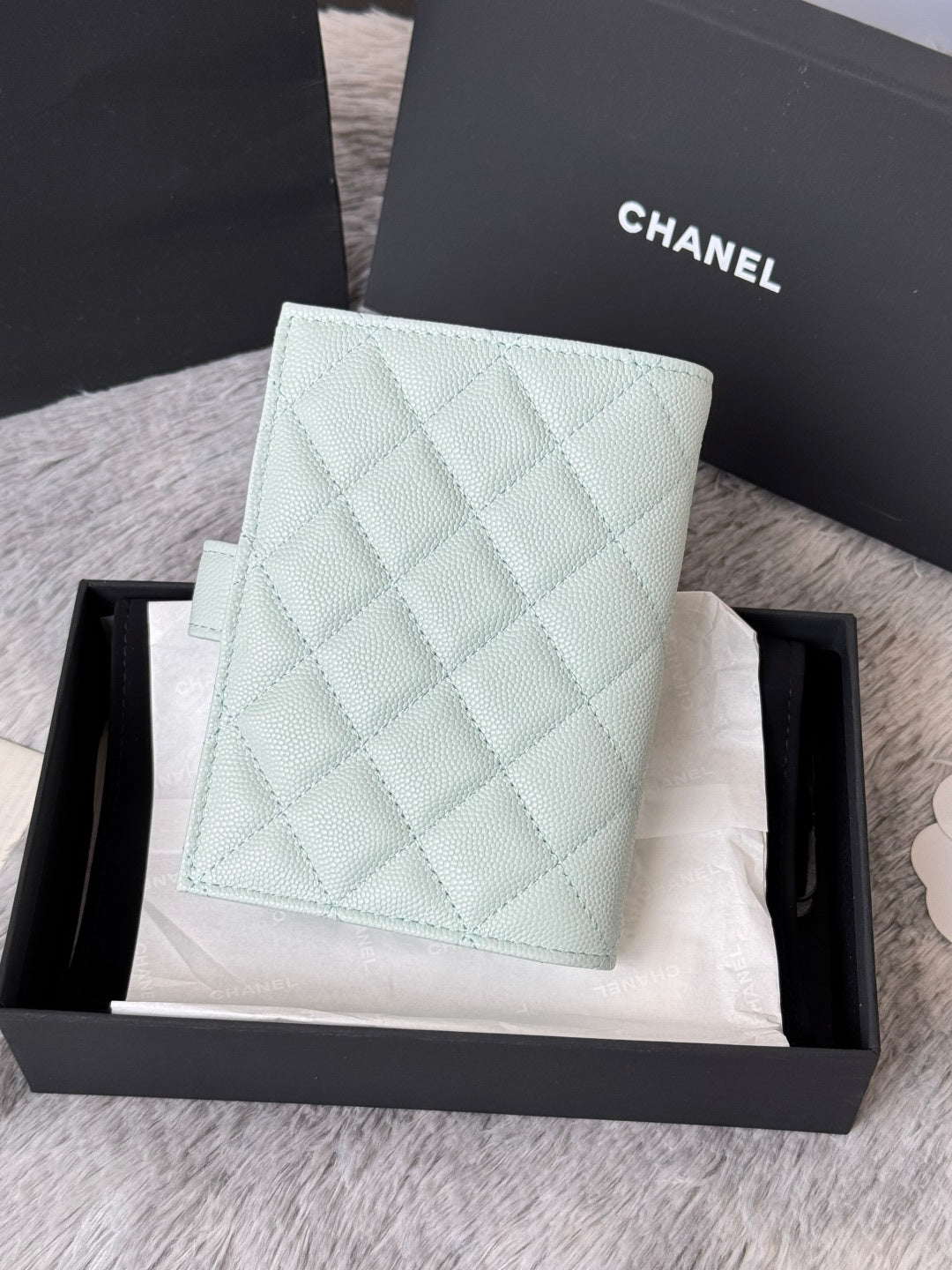 CHANEL 25S MULTI PURPOSE PASSPORT WALLET 15 IN SOFT MINT CALFSKIN GOLD HARDWARE