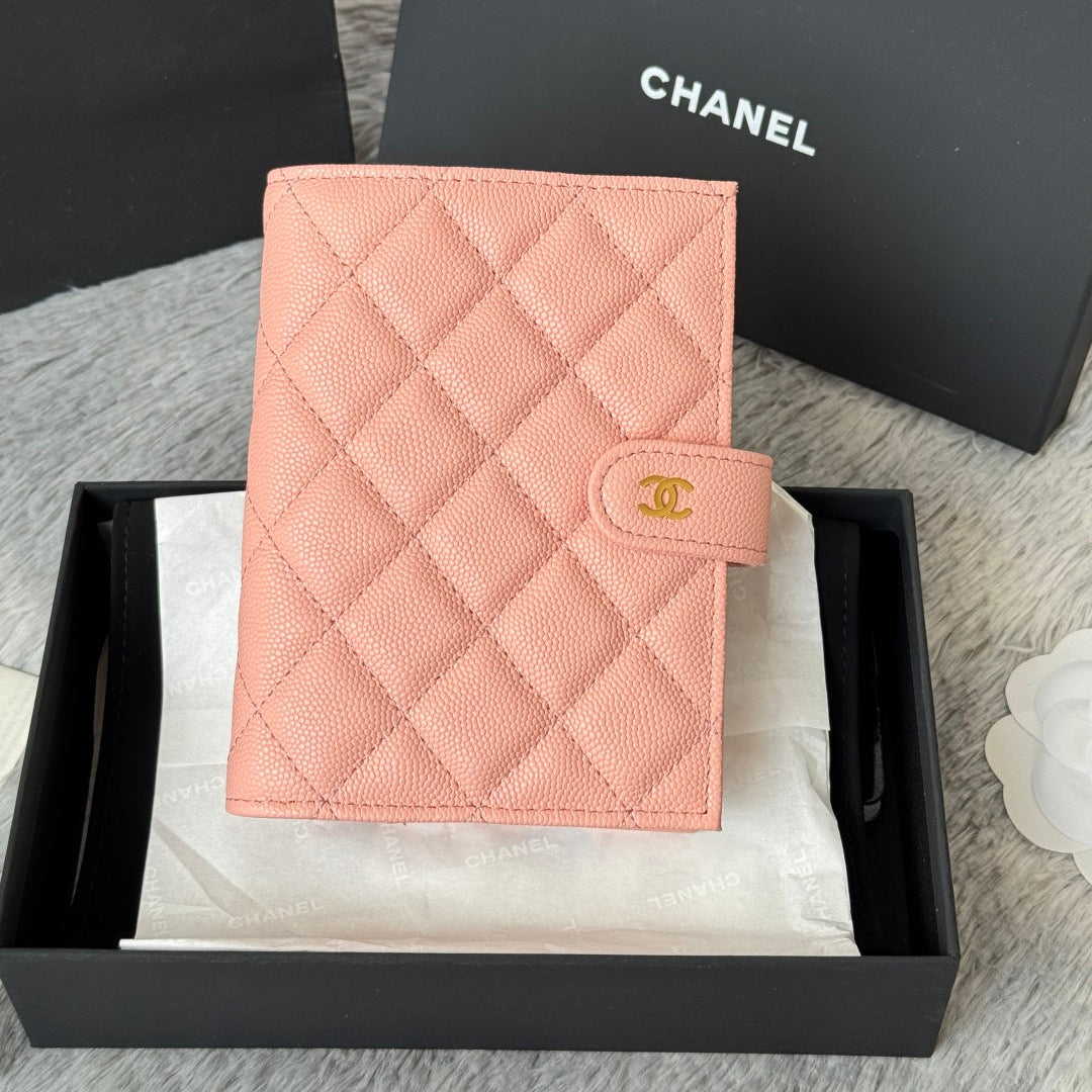 CHANEL 25S MULTI PURPOSE PASSPORT WALLET 15 IN PEACH PINK CALFSKIN GOLD HARDWARE