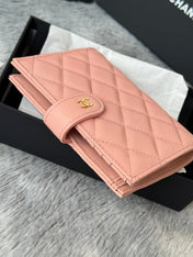 CHANEL 25S MULTI PURPOSE PASSPORT WALLET 15 IN PEACH PINK CALFSKIN GOLD HARDWARE