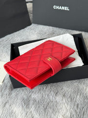 CHANEL 25S MULTI PURPOSE PASSPORT WALLET 15 IN VIVID RED CALFSKIN GOLD HARDWARE