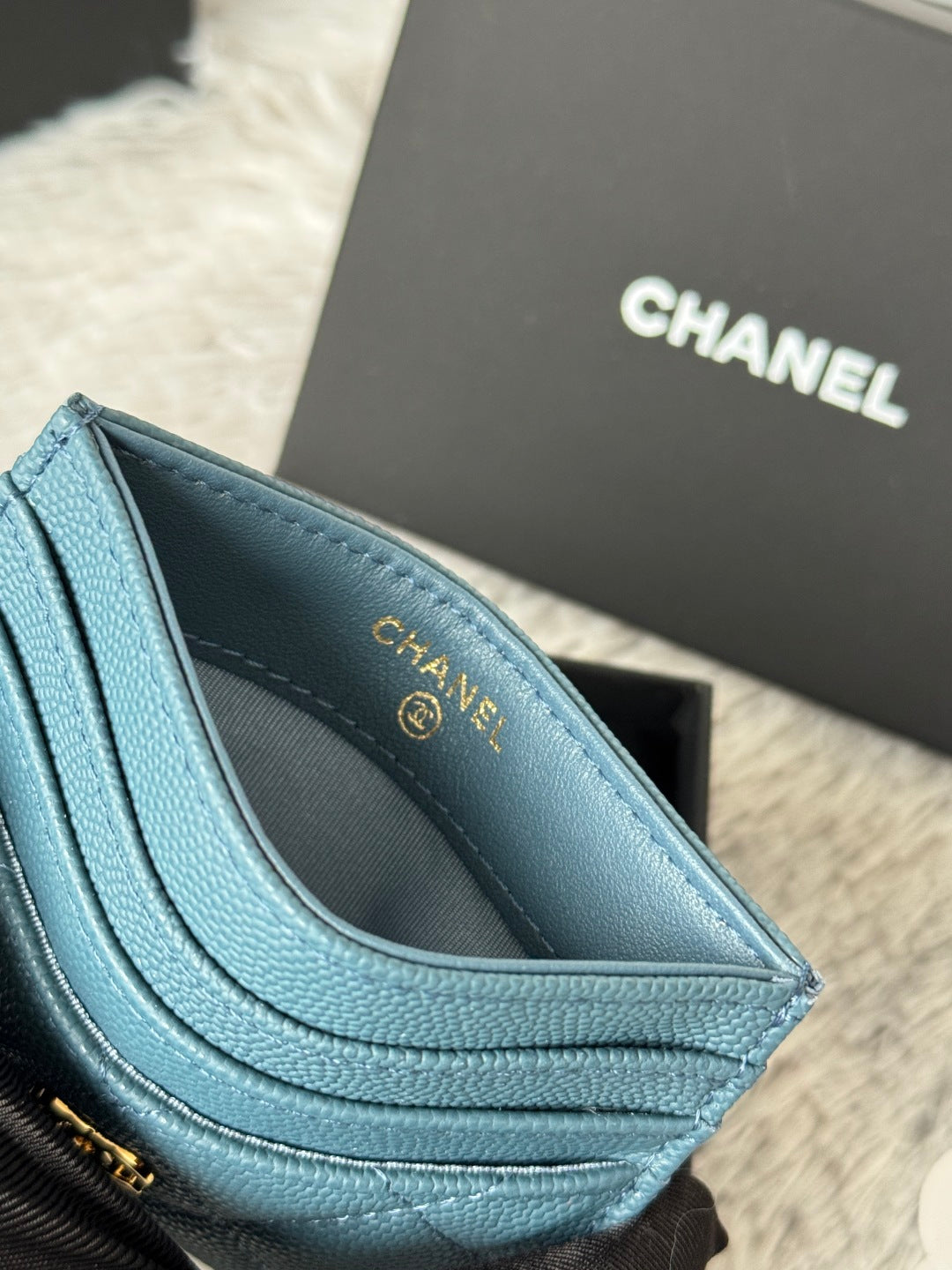 CHANEL 25S CARD HOLDER 11 IN SLATE BLUE CAVIAR GOLD HARDWARE