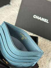 CHANEL 25S CARD HOLDER 11 IN SLATE BLUE CAVIAR GOLD HARDWARE