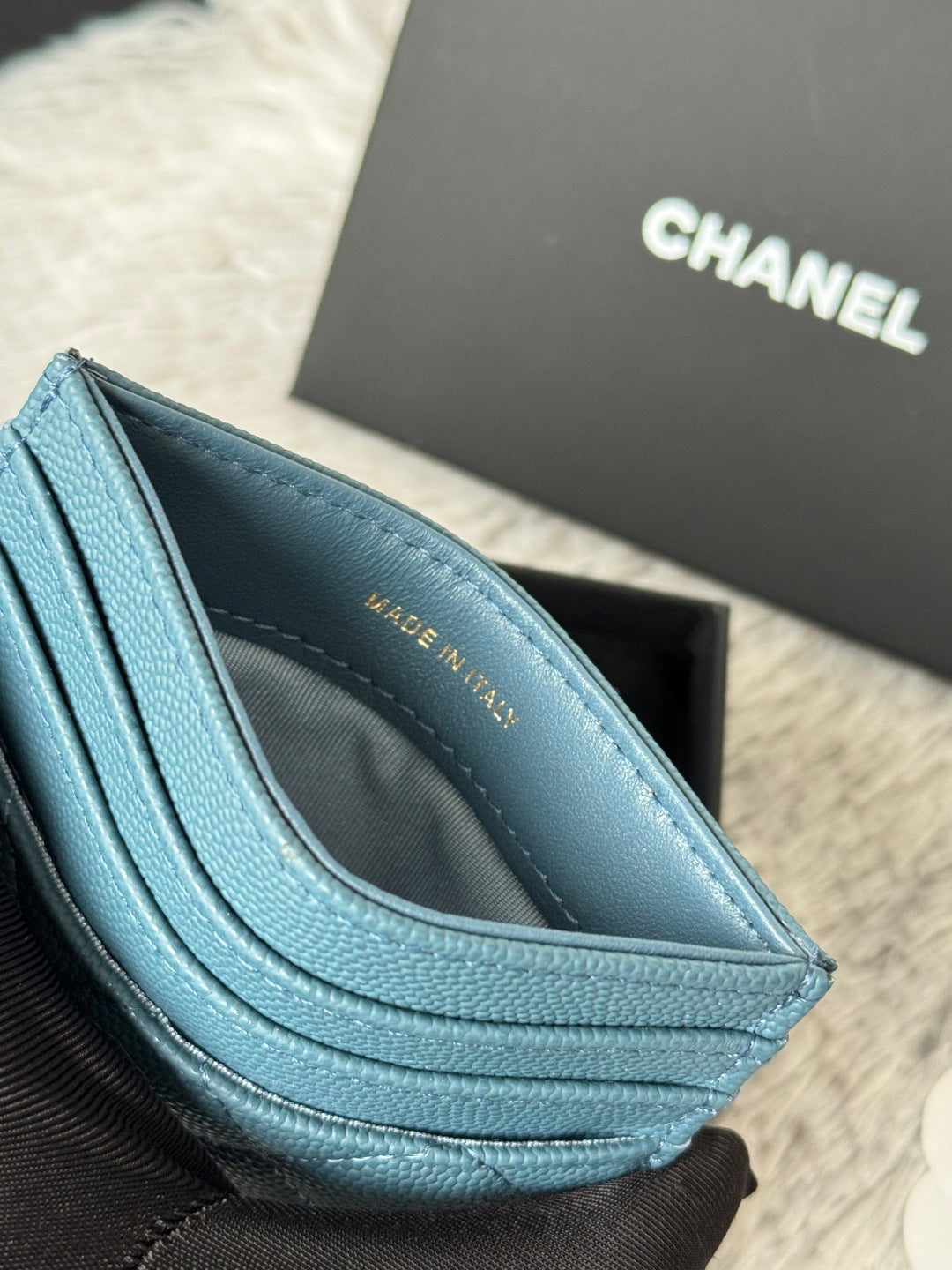 CHANEL 25S CARD HOLDER 11 IN SLATE BLUE CAVIAR GOLD HARDWARE