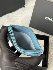 CHANEL 25S CARD HOLDER 11 IN SLATE BLUE CAVIAR GOLD HARDWARE