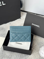 CHANEL 25S CARD HOLDER 11 IN SLATE BLUE CAVIAR GOLD HARDWARE