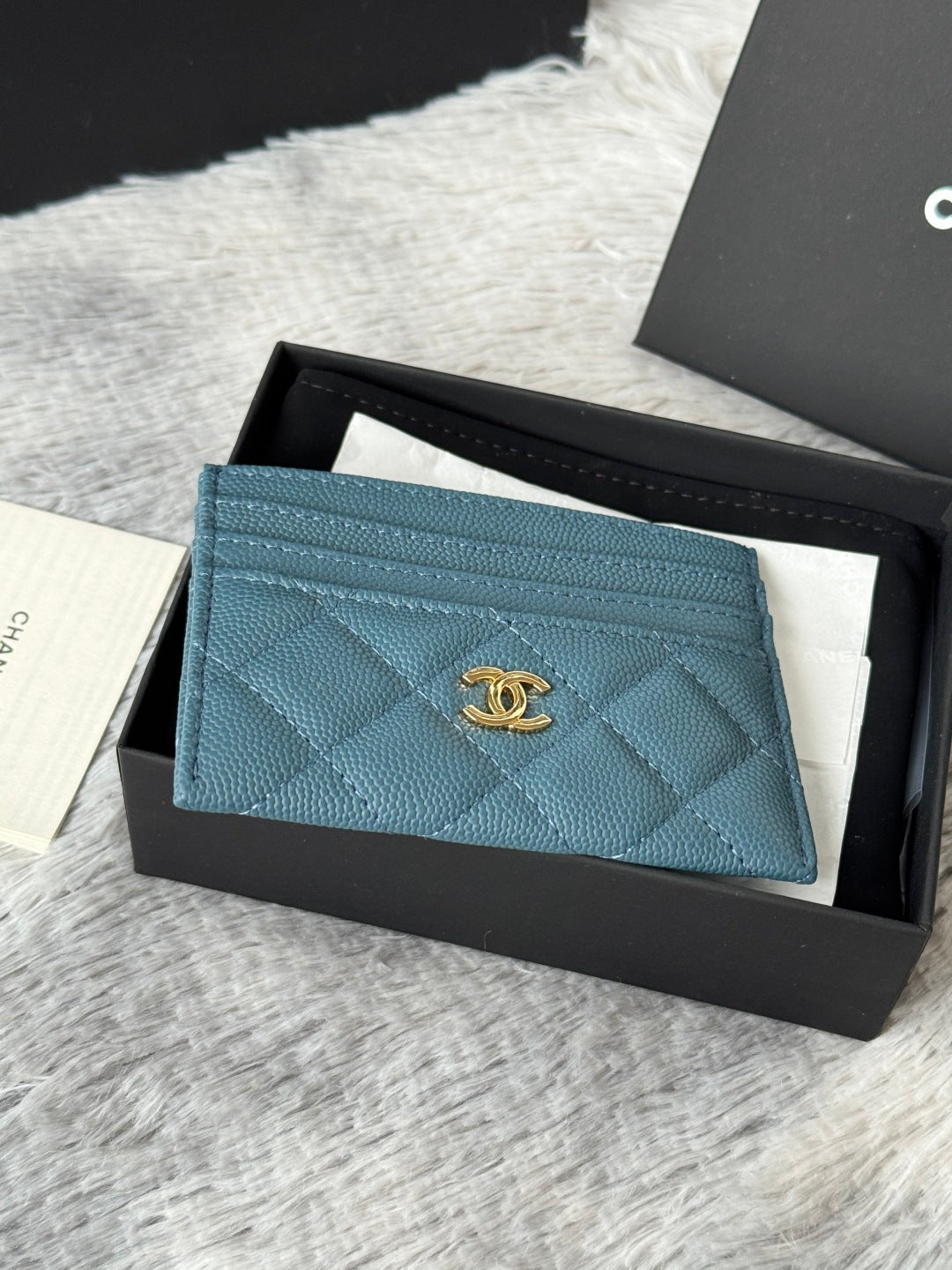 CHANEL 25S CARD HOLDER 11 IN SLATE BLUE CAVIAR GOLD HARDWARE
